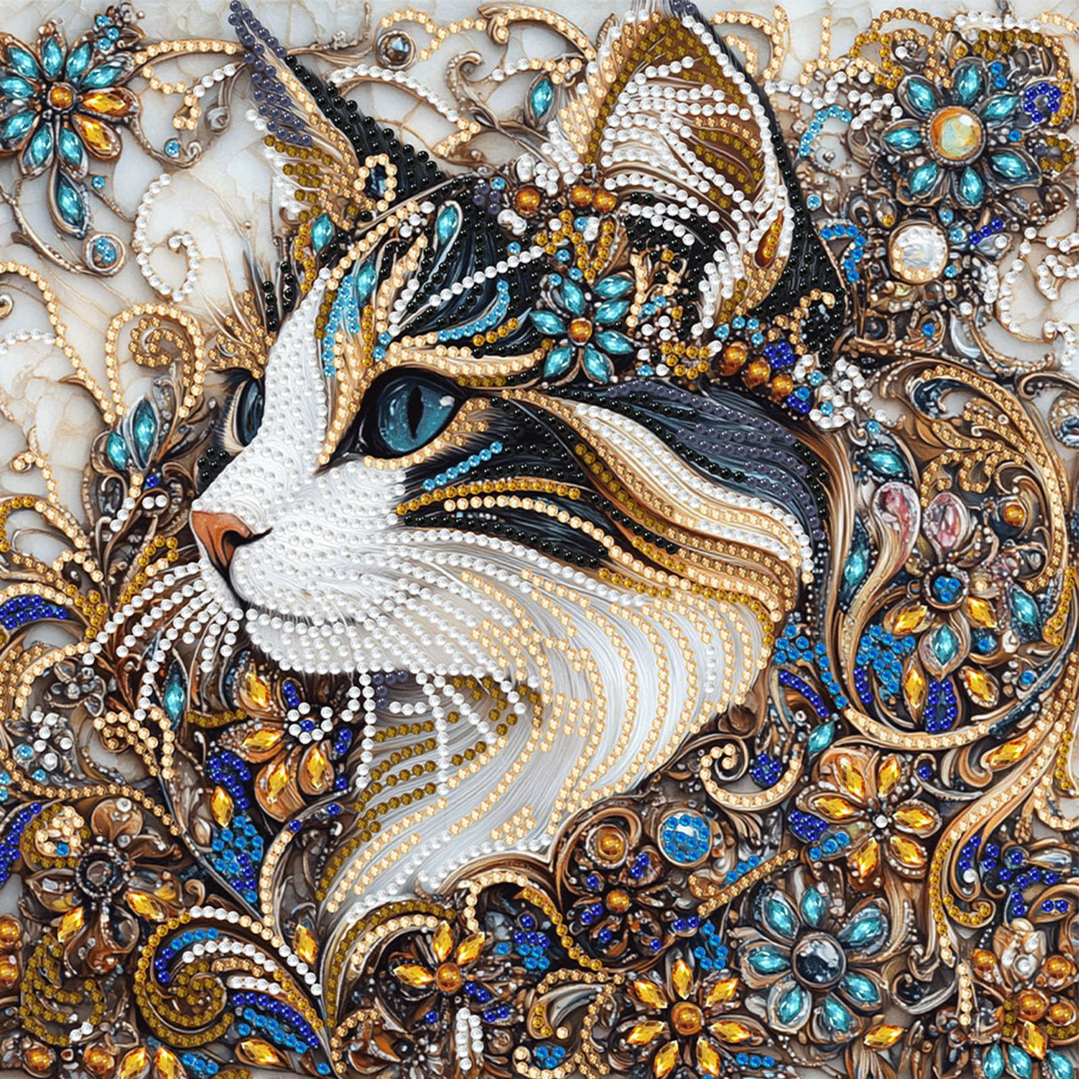 MEIYUDA Cat Diamond Painting Kits for Adults, 5D Flower Cat Special Shape Diamond Art Kits for Adult Beginners, DIY Diamond Art Crystal Rhinestones for Home Walls Decor 12x12inch MEIYUDA