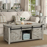 Furnihold Lift Top Coffee Table, 47.3'' Farmhouse Coffee Table with Large Hidden Storage Compartment & Sliding Barn Doors, Wood Modern Rectangle Table for Home, Office, Rustic Grey Furnihold