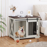 GAOMON 37'' Sliding Barn Door Dog Crate Furniture with Flip Top and Movable Divider, Wooden Dog Crate Table, Dog Kennel Side End Table, Furniture Style Large Dog House, White GAOMON