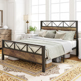 LIKIMIO Queen Bed Frame, Tall Industrial Headboard 51.2 ", Platform Bed Frame with Strong Metal Support, Solid and Stable, Noise Free, No Box Spring Needed, Easy Assembly, Vintage Brown, Rustic Maple LIKIMIO