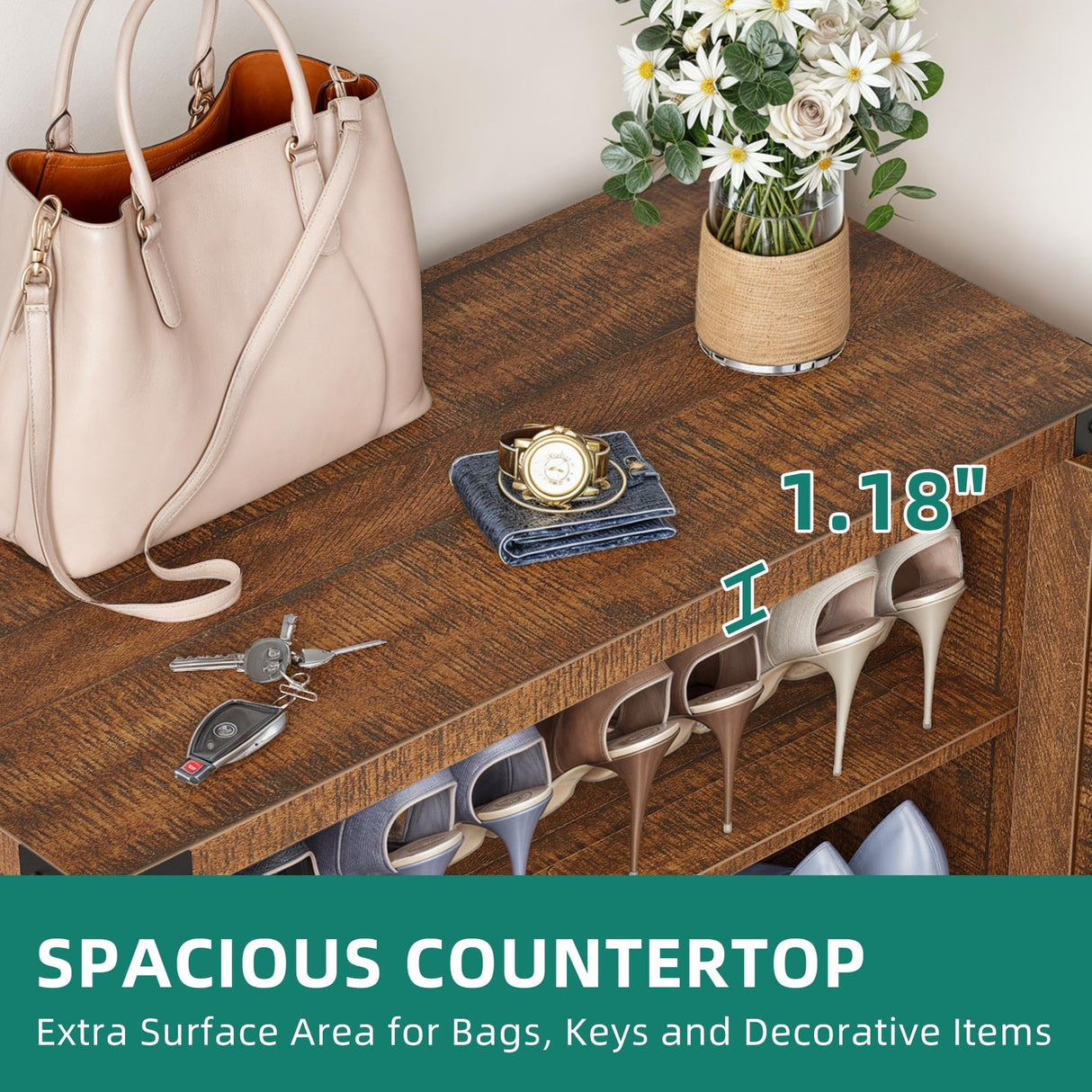 YITAHOME Shoe Cabinet with Doors, Farmhouse 5-Tier Shoe Storage Cabinet for Entryway, Large Capacity Wooden Shoes Rack Organizer for Entryway/Hallway/Closet, Brown YITAHOME