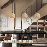 AyshwillDec Mini Hemp Rope Woven Pendant Light Woven Light Fixture Boho Chandelier Light Fixture Wicker Pendant Light Rattan Light Pendant Dome Wicker Chandelier for Bedroom Kitchen Island(Bulb Incl.) AyshwillDec
