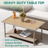 YITAHOME Outdoor Wicker Coffee Table with 2-Layer, 39.4" Rectangle Outside Side Table with Faux Wood Top, All-Weather Rattan Patio Bistro Table for Garden Backyard Porch - Brown YITAHOME