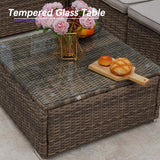 7 Piece Patio Furniture Set, Outdoor Couch Set—All-Weather Outdoor Furniture Sectional w Water Resistant Thick Cushions, Patio Sofa Set w 2 Extra Pillows and Coffee Table (Beige & Brown, 7PCS) Naga Bahna