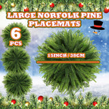 Teenyyou 6 Pcs Christmas Placemats Set 15 Inch Large Norfolk Pine Placemats Round Greenery Place Mats Artificial Xmas Washable Winter Table Decoration for Holiday Party Dining (Norfolk Pine, Green) Teenyyou