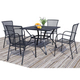 Stabrech 5 Piece Outdoor Dining Set, Patio Table and Chairs Set of 4, 37.5" Black Square Patio Table with 4 Metal Stackable Patio Chairs for Lawn, Garden, Porch Stabrech