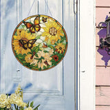 LYENYI 5D Sunflower Butterfly Diamond Painting Kits for Adults Hanging Sign Wall Art Sign Diamond Art Suncatcher Hanging Ornament Home Garden Wall Door Hanging Painting Kits, Yellow LYENYI