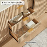 T4TREAM Fluted Buffet Cabinet, 60" Modern Sideboard with Sliding Doors & 4 Drawers, Coffee Bar Table with Storage, Faux Marble Top and Curved Profile Design for Dining Room, Living Room, Natural Oak T4TREAM