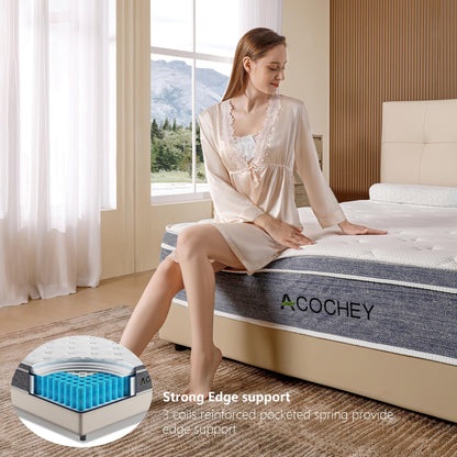 Acochey 12 Inch Full Mattress Memory Foam and Spring Hybrid Mattresses,Medium Firm Feel Grey Mattress in a Box,Quality Comfort and Adaptive Support Breathable Cooling Full Mattresses.