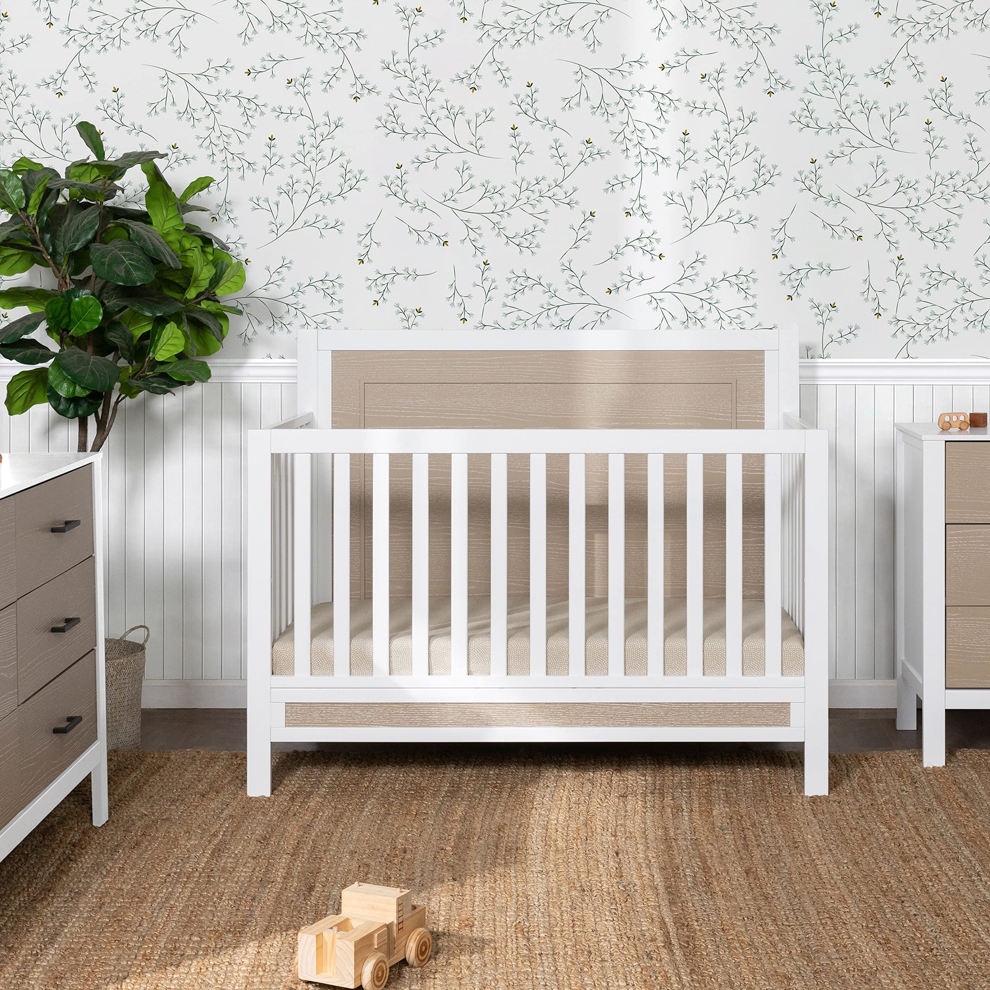 Carter's by DaVinci Radley 4-in-1 Convertible Crib in White & Coastwood, Greenguard Gold Certified - WoodArtSupply