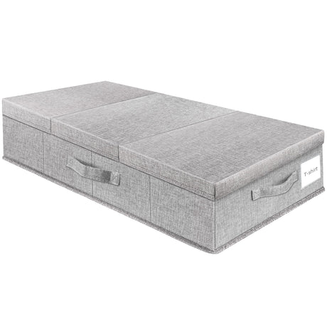 Supowin Underbed Storage Containers Bin with Lids (Set of 1) Large Under Bed Storage Organizer Box with Handle, Foldable Under the Storage Bags for Organizing Clothes, Shoes, Blankets, Pillows-Grey Supowin