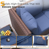 UDPATIO Outdoor Patio Furniture Set with Fire Pit Table, 8 Piece Outdoor Sectional Sofas, All-Weather Wicker Patio Conversation Set for Garden, Backyard Navy Blue UDPATIO