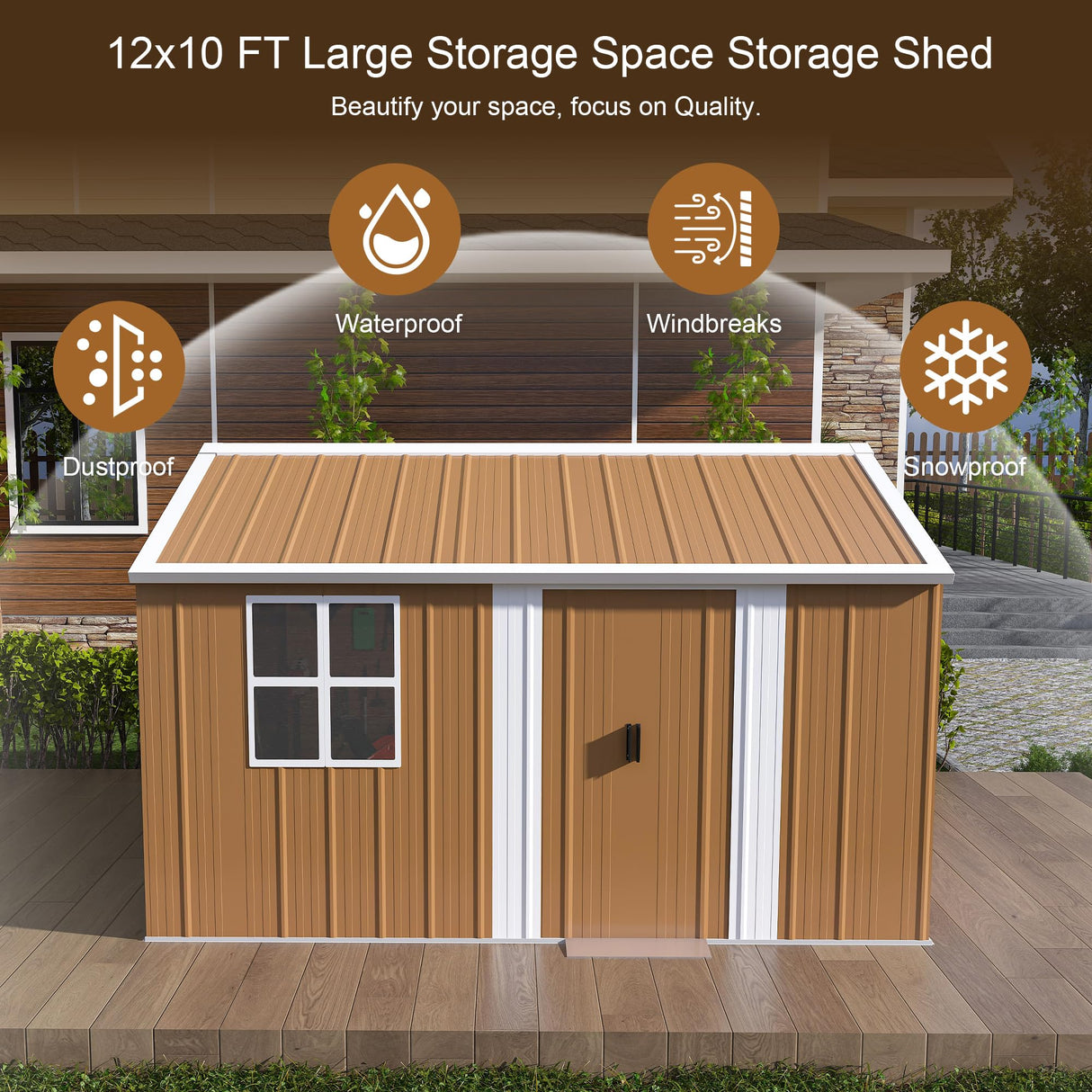 KEIKI 12FT x 10FT Heavy-Duty Metal Storage Shed, Outdoor Storage Shed with Floor & Window, Weatherproof Outdoor Garden Shed for Garden, Backyard, Patio, Lawn KEIKI