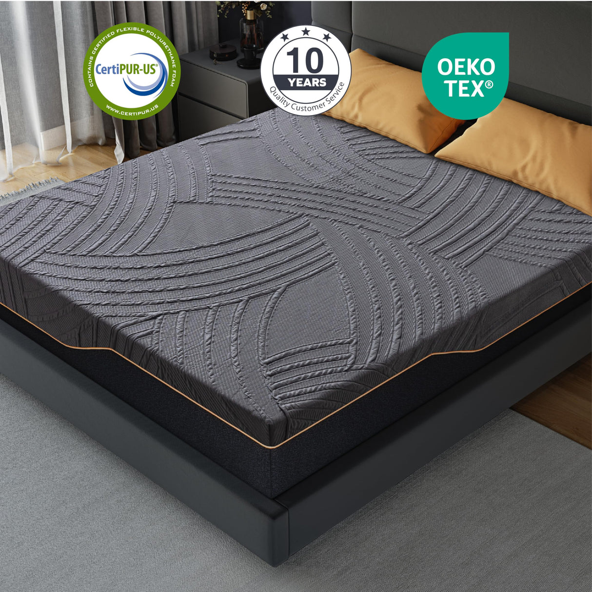 Dyonery Full Firm Mattress 14 Inch, Copper-Gel AeroFusion Memory Foam Mattress in a Box, Cooling Knit Fabric Cover, CertiPUR-US Certified, Pressure Relief, Made in USA, 54”x75”x14”, Black Dyonery