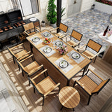 Pamapic 10-Piece Outdoor Dining Set, Patio Aluminum Furniture with Plastic-Wood Table Top & 8 Stackable Chairs, Outdoor Furniture Set for Patio Garden Poolside (Teak) Pamapic