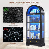 Black Curio Cabinet with Glass Doors, 72" Tall Arched Display Cabinet with Human Sensor Lights, 4-Tier Display Case for Collectibles Bookcase Living Room Dystler
