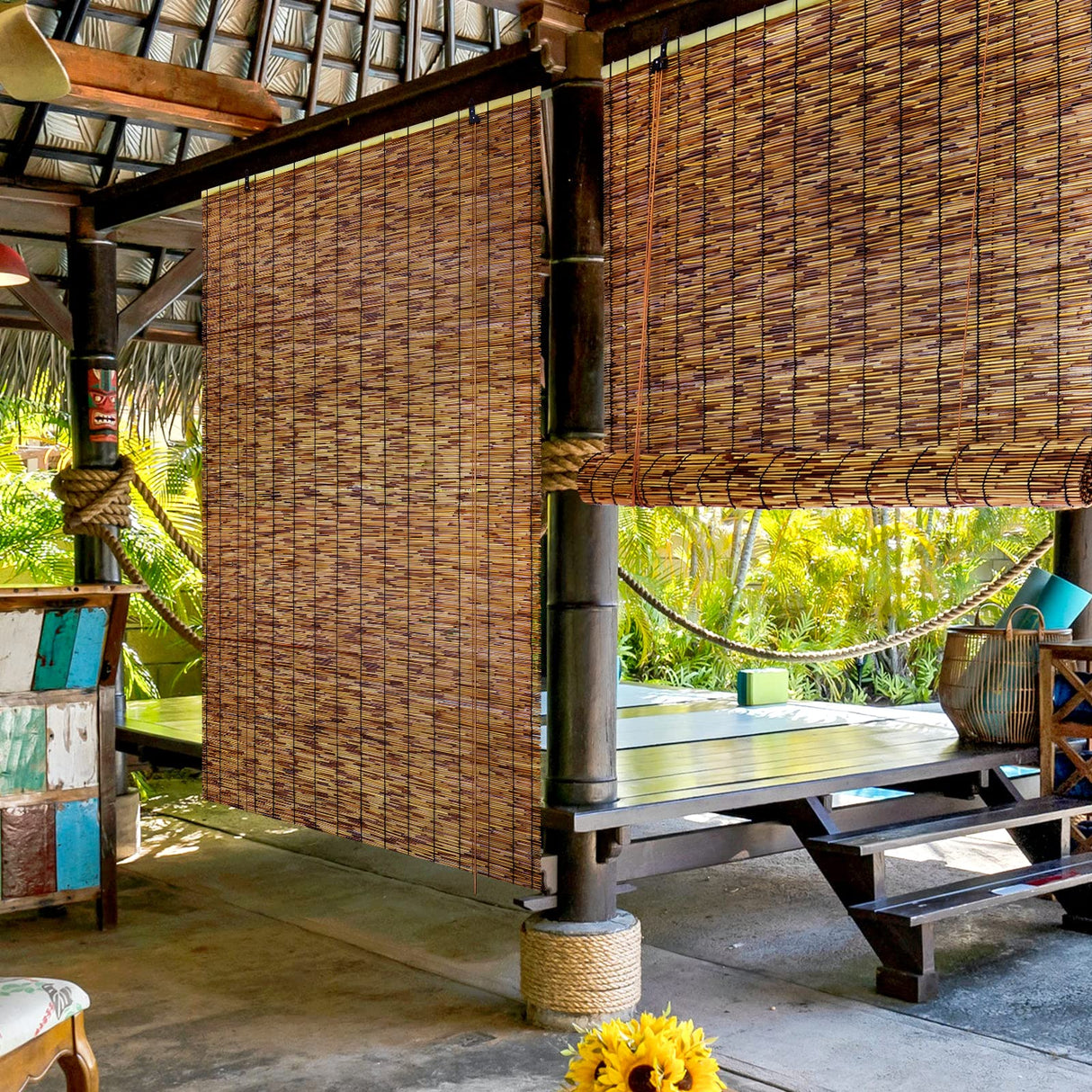 Tgzwme 2 Pack Retro Bamboo Roll-up Reed Shades - 47" W x 71" H Natural Light Filtering Window Blinds Tgzwme