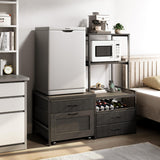 Herture Mini Fridge Stand with Wine Rack, Kitchen Bakers Rack with Power Outlet, Microwave Oven Stand, Coffee Bar, Movable Drawers, for Dorm,Office, Black HB04BXB Herture