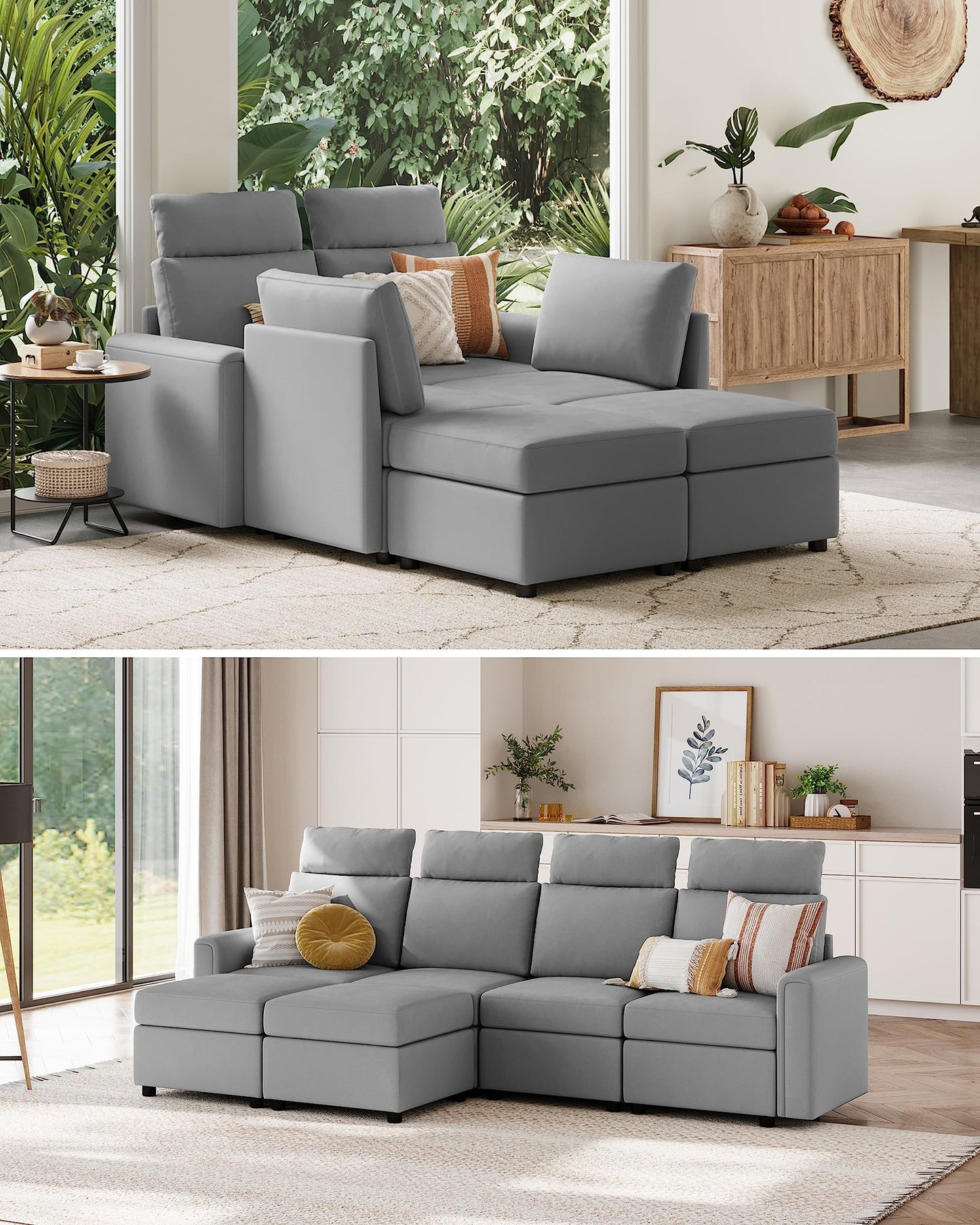 LINSY HOME Modular Sectional Sofa, Upgraded High Back Sectional Couch with 4 Headrests, U Shaped Sleeper Sofa with Storage, Sofa Covers Removable, 6 Seat Couch with Ottoman for Living Room, Grey