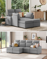 LINSY HOME Modular Sectional Sofa, Upgraded High Back Sectional Couch with 4 Headrests, U Shaped Sleeper Sofa with Storage, Sofa Covers Removable, 6 Seat Couch with Ottoman for Living Room, Grey LINSY HOME