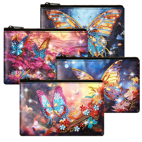 Silkfly 4 Pcs Diamond Painting Art Makeup Bags DIY Purses Toiletry 5d Handmade Double Design Diamond Painting Cosmetic Bags Bulk with Zipper Rhinestone Accessories for Women(Butterfly) Silkfly
