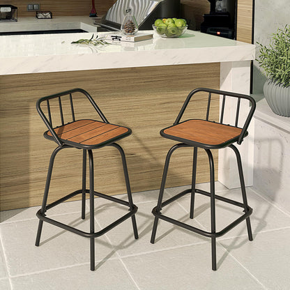 YITAHOME 24 Inches Swivel Bar Stools Set of 2, Counter Height Barstools Platic Wooden Seat with Backrests and Footrest, Industrial Metal Bar Stools for Outdoor Patio Home Kitchen - WoodArtSupply