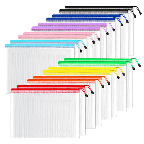SUNEE Plastic Mesh Zipper Pouch 11x16 in (6 Colors, 18 Packs),Extra Large Water-Resistant Zip Bag for School Office Supplies, Puzzles & Games Organizing Storage SUNEE