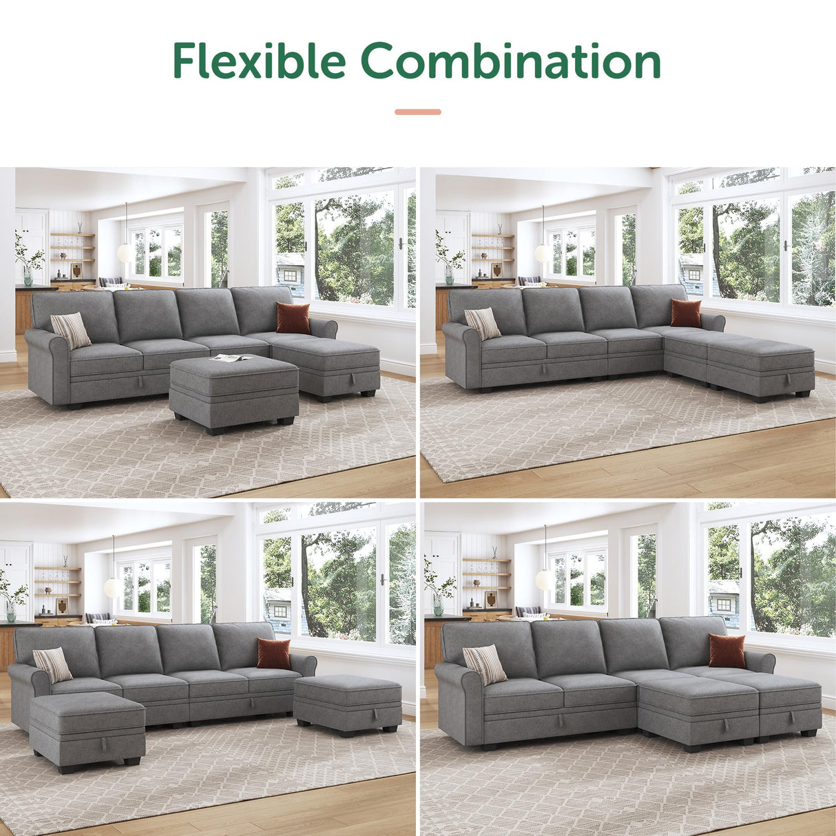 HONBAY Convertible Sectional Sofa with Storage Seat 6 Seat Sofa with Reversible Chaise U Shaped Sectional Couch for Living Room,Light Grey HONBAY