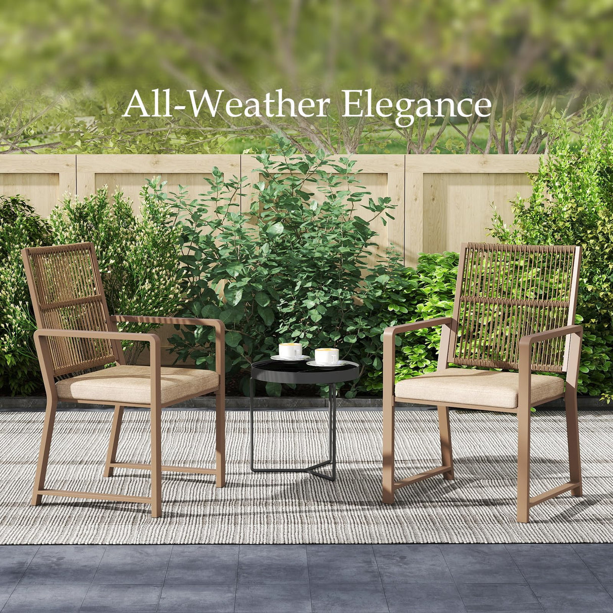 Coreporch Aluminum Outdoor Patio Dining Chairs - Imitation Rope Vine Chair Ergonomic Backrest Design Detachable Seat Cushion Soft and Breathable Garden Porch, Light Brown Set of 2 Coreporch