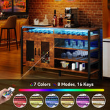 YITAHOME 55" Industrial Bar Cabinet with LED Lighting and Power Outlets for Home Dining and Living Rooms YITAHOME