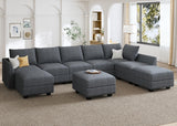 HONBAY Modular Sectional Sofa with Storage Reversible Sectional Modular Sofa Couch with Ottomans U Shaped Sectional Couch for Living Room, Bluish Grey HONBAY