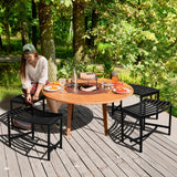 VINGLI Outdoor Metal Curved Bench, Weatherproof Fire Pit Bench Set of 4, Heavy Duty Steel Backless Benches, Metal Outside Seating for for Garden, Patio, Plant Stand and Holder VINGLI