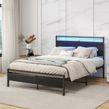 Full Size BOFENG Bed Frame with Wood Headboard, LED Lights & USB Charging Station BOFENG