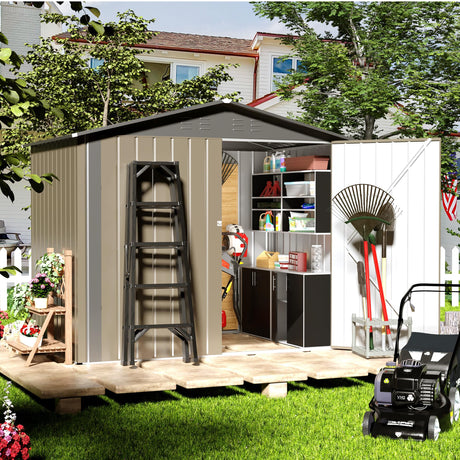 TIMWNER Outdoor Storage Shed, 6' × 4' FT Metal Storage Shed with Updated Frame Structure and Lockable Doors, Waterproof Shed for Backyard, Patio, Garden, Brown TIMWNER