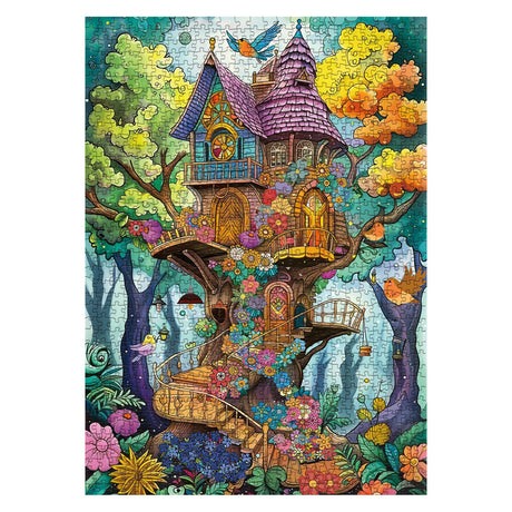 Fantasy Magic Treehouse Puzzles for Adults 1000 Piece, Funny Nature Tree Jigsaw Puzzle, Colorful Plant Flower Puzzle BBOLDIN