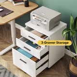 DEVAISE 3 Drawer File Cabinet for Home Office, Wood Under Desk Filing Cabinet, Rolling Printer Stand with Wheels, White DEVAISE