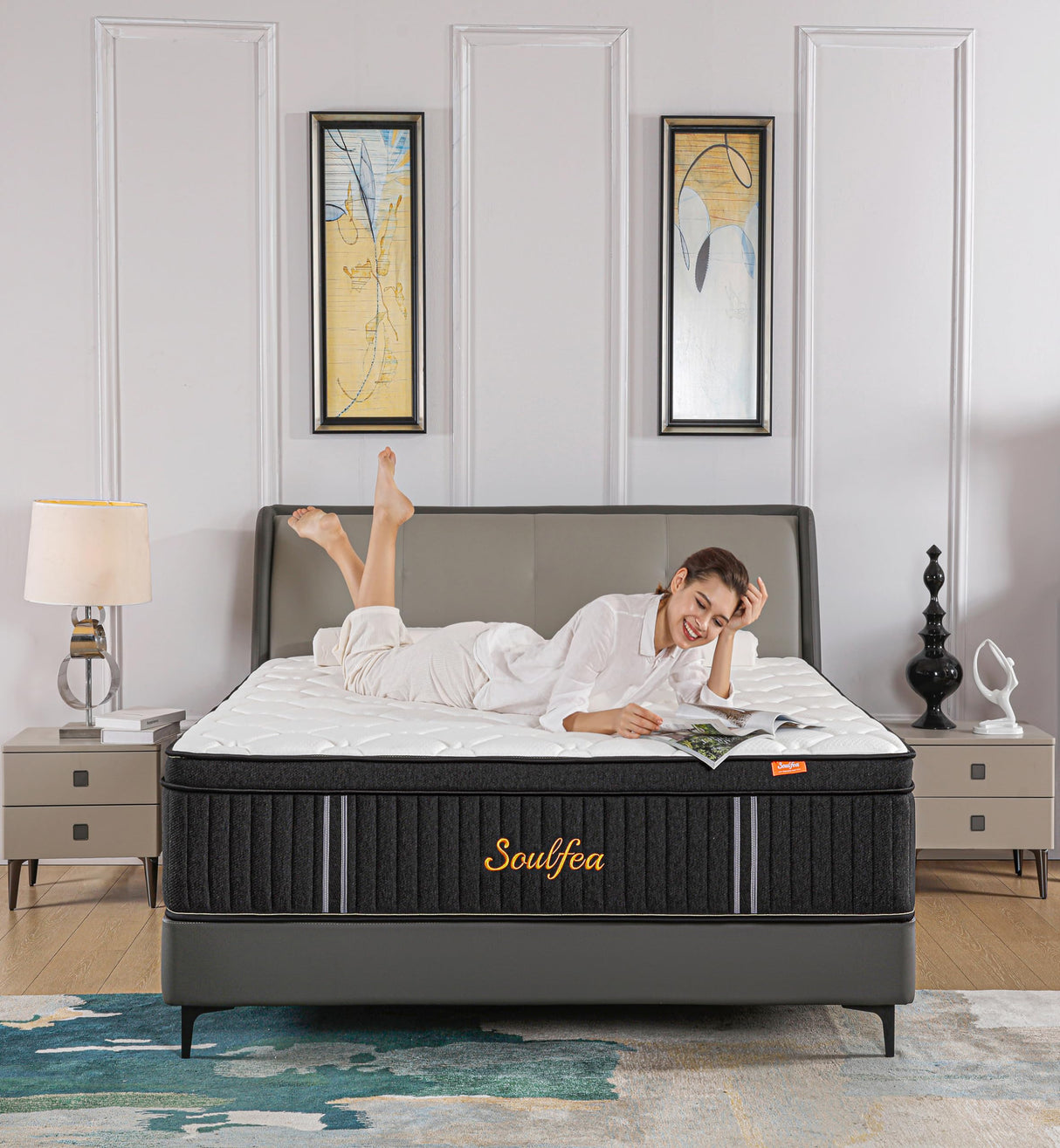 Soulfea King Size Mattress,14 Inch Memory Foam Hybrid Black King Mattresses,Pocket Spring King Mattress in a Box for Sleep Supportive Pressure Relief,Medium Firm King Mattress. Soulfea