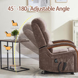 Power Lift Recliner Chair for Elderly People, Dual Motor Lift Chair with Vibration Massage and Heat, Lay Flat Recliner with Solid Wood Armrest, Standing Assistance Reclining, Chenille Fabric Brown EZZUP