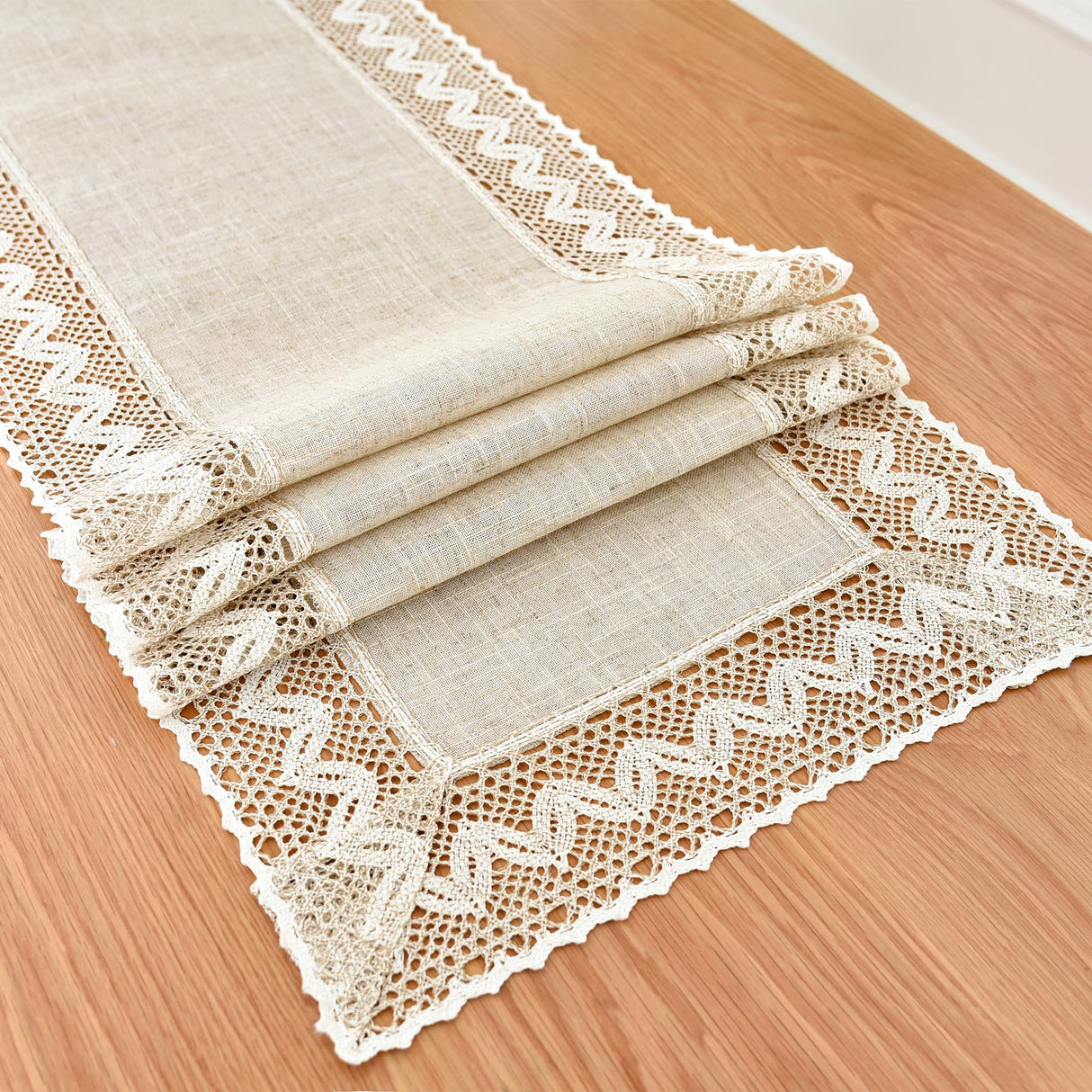 Linen Rustic Farmhouse Style Table Runner Beige Lace Basic Flax Decorative Dresser Scarf 48 Inch Trczzone