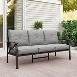 RoyalCraft Patio 3 Seats Sofa, All-Weather Outdoor Couch, Patio Furniture Sofa,Khaki Metal Furniture with Gray Cushions RoyalCraft