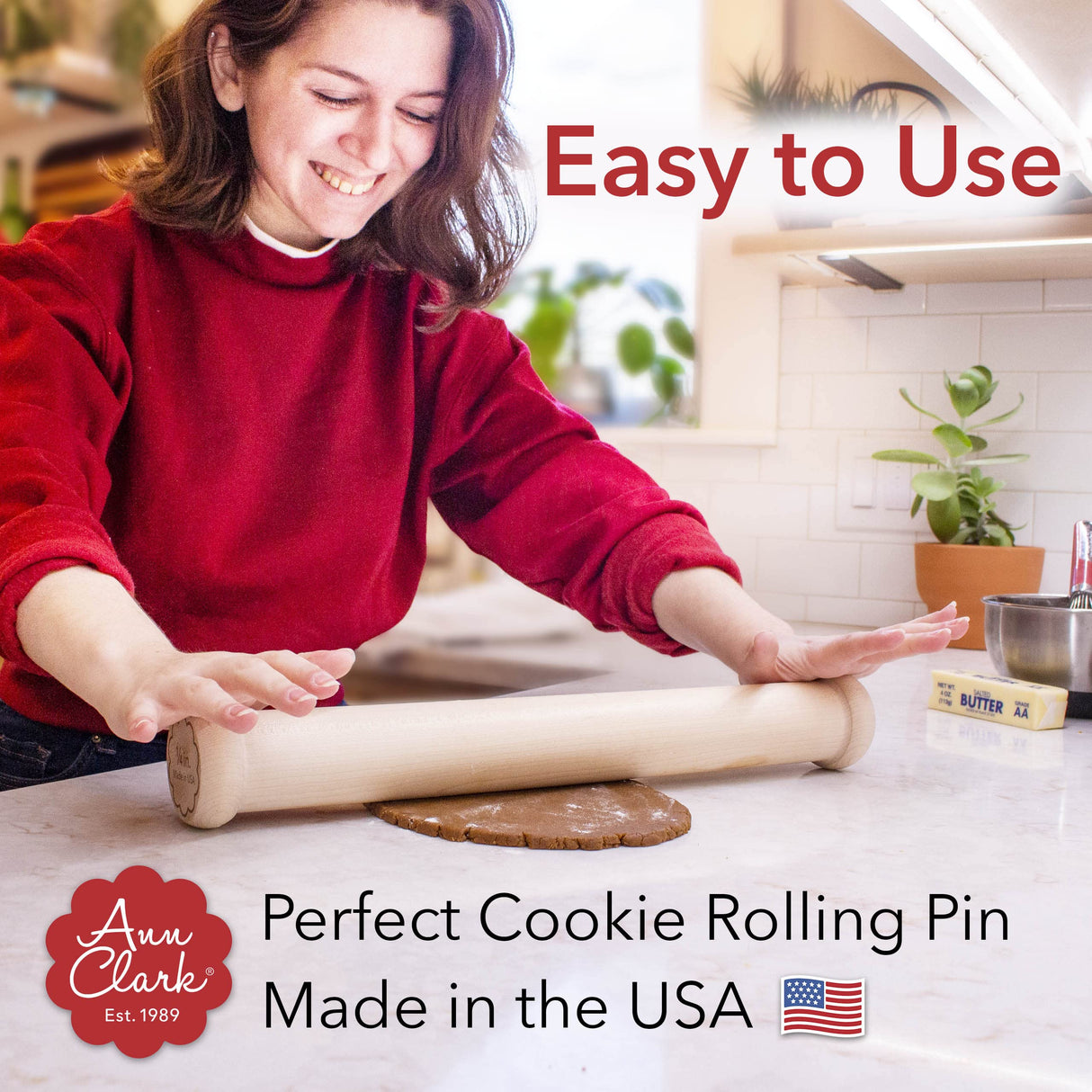 Perfect Cookie Rolling Pin 1/4-in. Fixed Depth Hardwood Made in the USA by Ann Clark Ann Clark Cookie Cutters