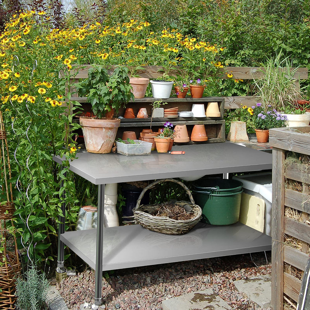 HXCFYP Stainless Steel Table for Prep & Work 24 x 18 Inches, NSF Commercial Heavy Duty Food Prep Worktable with Undershelf for Restaurant, Home and Hotel Christmas Preparation Table HXCFYP