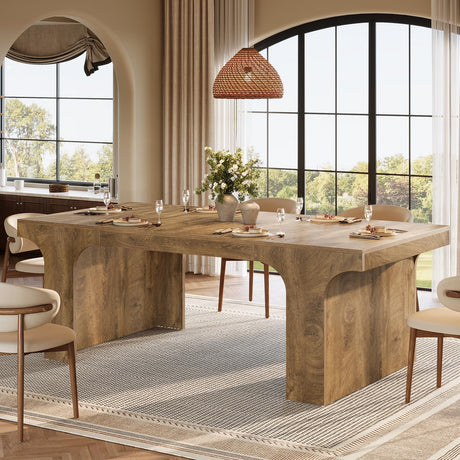 Tribesigns 71-Inch Large Dining Table for 6-8, Farmhouse Wooden Kitchen Table with Arched Design, Rectangular Dining Room Furniture with Double Pedestal for Dinner, Banquet, Natural Wood Grain Tribesigns