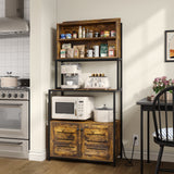 Furniouse Rustic Brown 5-Tier Kitchen Baker's Rack with Power Outlet and Storage Cabinets Furniouse