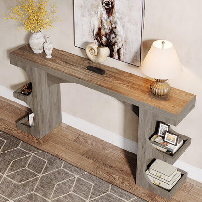 Tribesigns 63-Inch Long Console Table with Storage Shelves for Entryway Living Room, Narrow Wood Sofa Tables with Side Open Shelf for Entrance Foyer Behind Couch Hallway Entry Way, Rustic Dar - WoodArtSupply