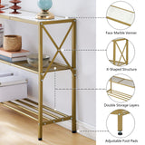Hoctieon Gold Console Table, 3 Tier Entryway Table, Hallway Table, Narrow Sofa Table with Shelves, Entrance Table for Entryway, Gold and White Hoctieon