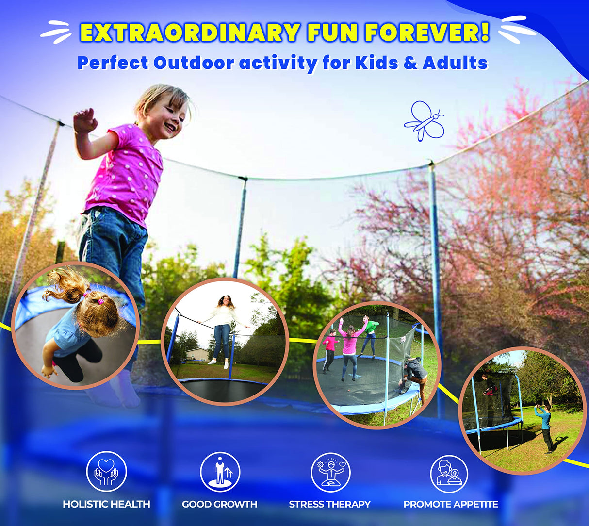 Machrus Upper Bounce Trampoline 7.5FT 9FT 10FT 12FT 14FT 15FT 16FT, Recreational Trampolines with Enclosure- ASTM Approved- Outdoor Trampoline for Kids and Adults with Safety Net and Spring Padding Upper Bounce