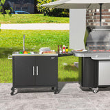 GDLF Outdoor Grill Table with Sink,Metal Grill Cart, Outdoor Kitchen Island with Stainless Steel Sink,L57*W21.65 GDLF
