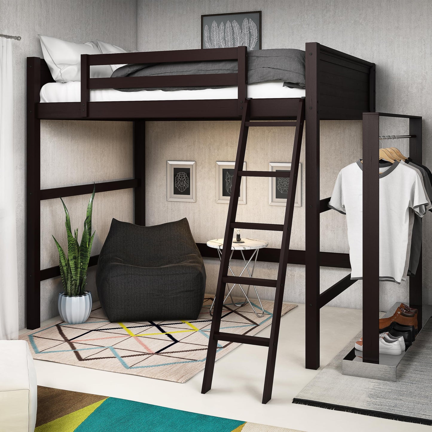 DHP Denver Espresso Full Size Loft Bed with Spacious Under-Bed Area