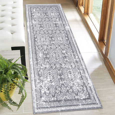 Vaukki Hallway Runner Rug, Vintage Shaggy Soft Laundry Rug Runner, Non Slip Entryway Mat, Washable Farmhouse Kitchen Area Carpet for Bathroom, and Bedroom (2' X 6', Grey) Vaukki